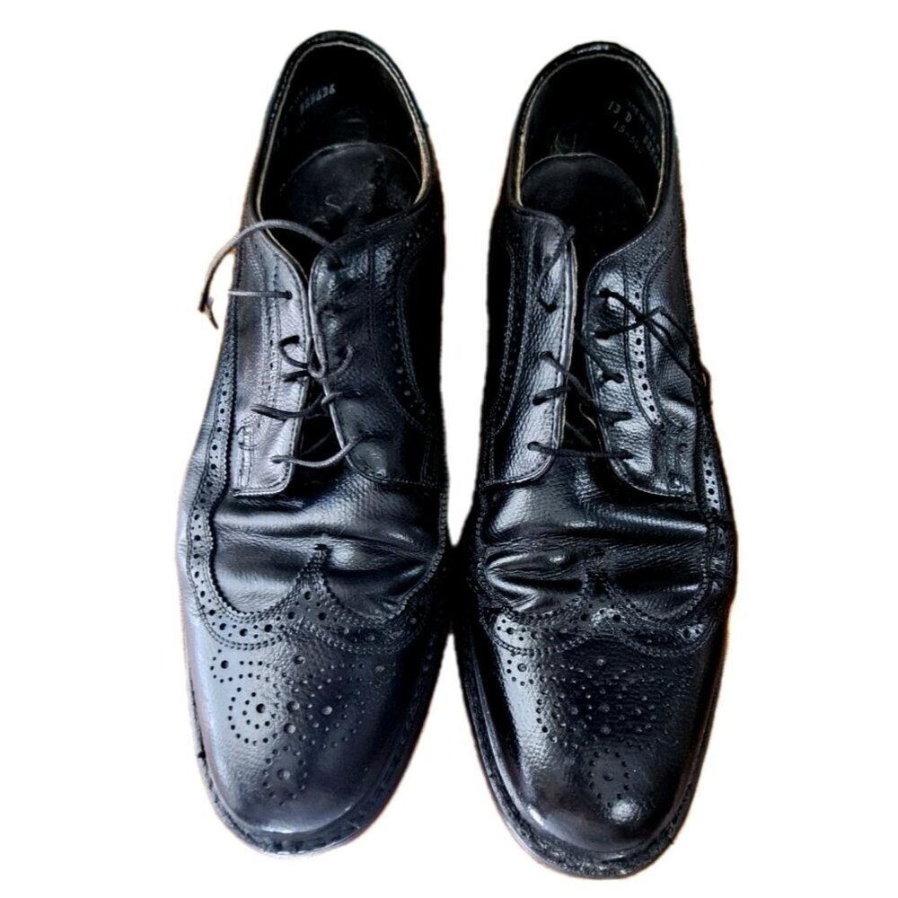 Men's Black 13D Wingtip Brogue Leather Oxfords